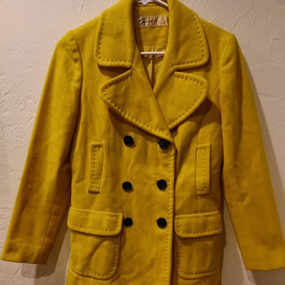 Vintage Ginori yellow pea coat with black stitch